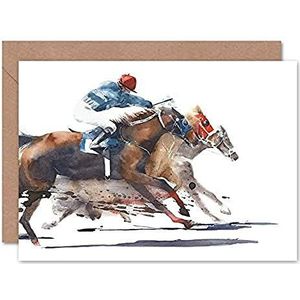 Racing Horses With Jockey Greeting Card met envelop, binnenkant, premium kwaliteit