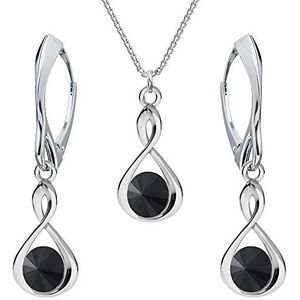925 sterling zilveren sieradenset met kristallen van Swarovski® - Infinity - oneindigheids- Jet - oorhanger voor vrouwen - halsketting met hanger - sieraden voor dames met geschenkdoos