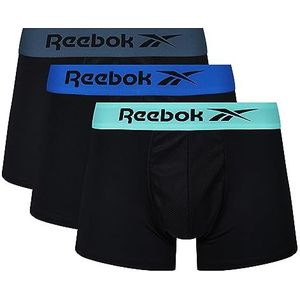 Reebok Reebok boxershorts voor heren, zwart met nylon band en vochtregulerend, verpakking van 3 boxershorts voor heren, zwart.