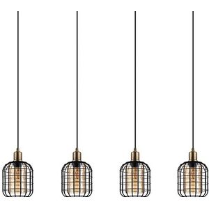 EGLO Chisle Hanglamp, 4 vlammige hanglamp, van metaal in zwart en bedampt glas in amber, eettafellamp, woonkamerlamp hangend met E27-fitting,zwart, gebuind