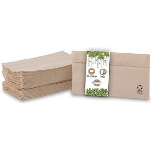 GREENBOX 100 stuks gerecyclede papieren servetten, 33 x 33 cm, ongebleekt, bruin, 1 laag, 1/8 gevouwen, voor catering, feest