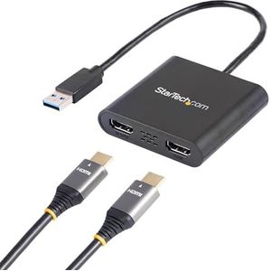 StarTech.com USB32HD2 Adapter USB 3.0 naar Dual HDMI, 2 x 1080p / 1 x 4 K 30 Hz, externe grafische kaart/videokaart, dubbele display-adapter, USB type A naar HDMI, alleen Windows, zwart