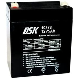 DSK 10378 AGM terminal F2 loodaccu oplaadbaar en verzegeld met 12 V 5 Ah. Ideale batterij voor huishoudelijke en industriële alarmen, elektrisch kinderspeelgoed, mobiliteitsapparaten,
