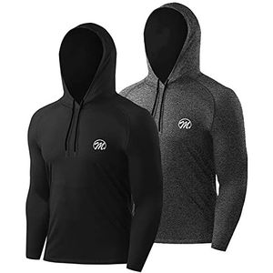 MEETWEE Sportshirt voor heren, lange mouwen, baselayer, T-shirt voor de winter, sweatshirt, trui, capuchontrui, fitnessstudio, hardlopen, Zwart en grijs