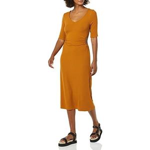 Amazon Essentials Robe à côtes fines avec découpe latérale pour femme (anciennement rituel quotidien), caramel foncé, taille XS