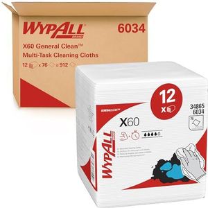 WypAll X60 industriële reinigingsdoekjes Hydroknit technologie, 12 verpakkingen van 76 doeken, wit 6034