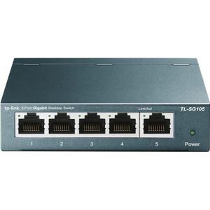TP-Link SG105 Gigabit Ethernet Switch 5 Port RJ45 Metallic, 10/100/1000 Mbps, IGMP Snooping, RJ45 Switch, ideaal voor uitbreiding van het kabelnetwerk voor thuiskantoor