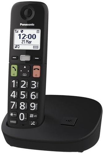 Panasonic KX-TGU110EXB Digitale telefoon, draadloos, lcd-display, grote toetsen, favoriete oproepen, compatibel met gehoorapparaten, zwart