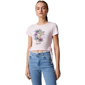 Koton T-shirt imprimé à manches courtes et col rond pour femme, Violet (353), XS