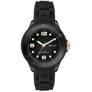 Tamaris TT-0123-PQ Montre à quartz analogique pour femme avec bracelet en silicone, Noir, Noir, bracelet