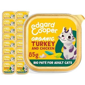 Edgard & Cooper Natvoer voor volwassen katten, gesteriliseerd of actief, glutenvrij, biologisch voer, 85 g x 16 verse biologische kalkoen en kip, gezonde voeding