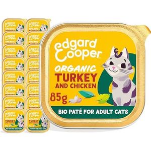 Edgard & Cooper Natvoer voor volwassen katten, gesteriliseerd of actief, glutenvrij, biologisch voer, 85 g x 16 verse biologische kalkoen en kip, gezonde voeding