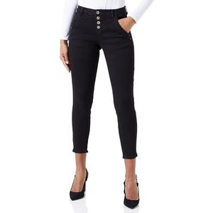 Cream Women's Jeans Cropped Length Slim Fit Bow Detail Button Fastening Femme, Black Wash, 27W