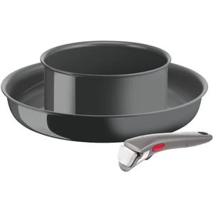 Tefal Ingenio Renew L2609302 3-delige set, pan 28 cm, steelpan 18 cm, handvat, inductie, keramische coating, anti-aanbaklaag, thermische signaalfunctie, gerecycled, gemaakt in Frankrijk