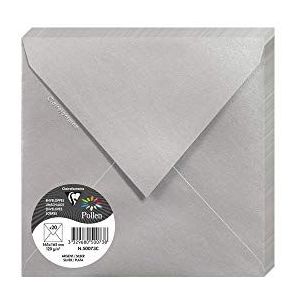 Clairefontaine 50073C, verpakking met 20 enveloppen, vierkant, 16,5 x 16,5 cm, 120 g/m², kleur: zilver, uitnodiging voor evenementen en correspondentie, Pollen-serie, glad papier van hoge kwaliteit