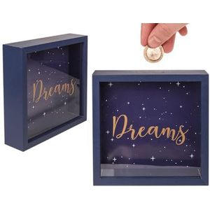 Spaarpot van hout Dreams in frame ca. 20 x 20 cm