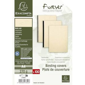 EXACOMPTA Paquet 100 plat de couverture A4 FOREVER, grain cuir 270g, coloris ivoire