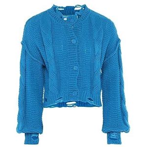 gaya Cardigan simple boutonnage pour femme avec crêpes irrégulières et bords ouverts turquoise Taille M/L Sweatshirt, M, turquoise, M