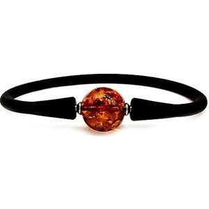 Armband van rubber en siliconen met barnsteenbal diameter 14 mm maat 18-20 voor dames en heren kleur: cognac niet heet geperst, niet gesynthetiseerd, 18-20, steensteen, Rubber/siliconen steen, Amber