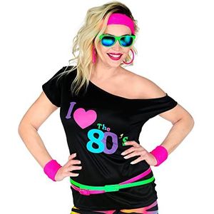 Widmann - Trendy jaren 80 T-shirt zonder mouwen I love 80s disco koorts neon themafeest carnaval