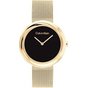 Calvin Klein 25200012 Analoog Quartz dameshorloge met Milanese armband van goudkleurig roestvrij staal, Goud, armband