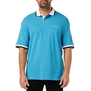 Armani Exchange Geborduurd logo op de voorkant, logo achter 91, korte mouwen, poloshirt voor heren, Blauw