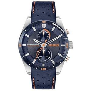 HUGO Multifunctioneel analoog kwartshorloge voor heren met marineblauwe leren band - 1530371, blauw, Blauw