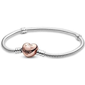Pandora Moments slang-schakelarmband met hartsluiting, 18 EU, Zilver, zonder steen