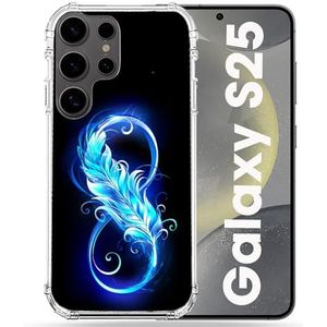 Cokitec Coque Renforcée pour Samsung Galaxy S25 Texture Plume Infini Bleu