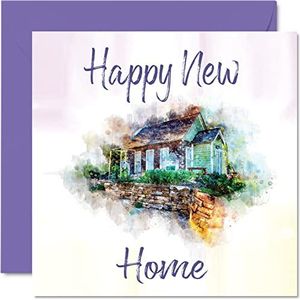 Happy New Home Kaart, aquarel, wenskaarten voor housewarming, housewarming, housewarming, wenskaart en verhuiskaart, 145 mm x 145 mm, wenskaarten voor familie en vrienden