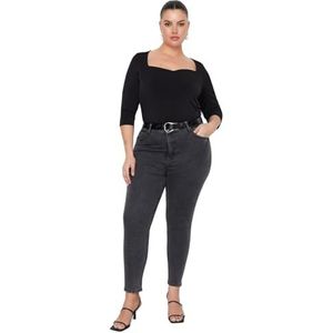 Trendyol Trendyol dames plus size hoge taille skinny fit plus size jeans dames (1 stuk), grijs.