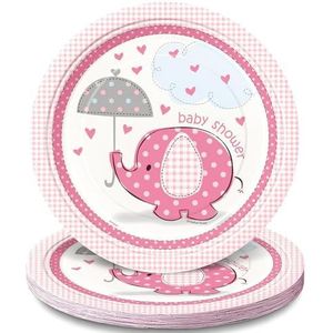 Unique Party 41655 babybordenset, olifant, roze, 23 cm, 8 stuks