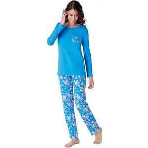 LOVABLE Lange jersey van 100% katoen, bedrukt, pijama-set voor dames (1 stuk), Hemelsblauw