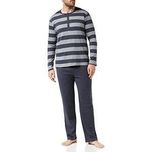 Schiesser Lange pyjama met knopen, 2-delige pyjama voor heren, Antracietgrijs (203).
