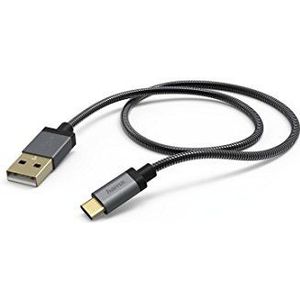 Hama Oplaad- en gegevensoverdrachtkabel ""Metaal"" (USB-A stekker naar USB-C, USB 2.0, verguld, knikbescherming, kabellengte 1,5 m) antraciet