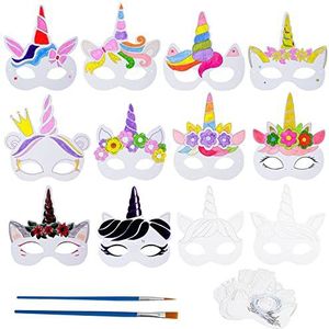 YOLOUP 24 maskers eenhoorn, maskers om te kleuren, voor kinderen, om te beschilderen, te spelen, vrije tijd, creatief, knutselen, cadeau, feest