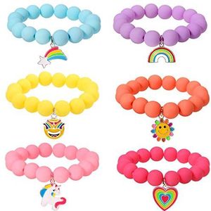 PinkSheep Parelarmbanden voor kinderen, kunststof armbanden voor meisjes, roze armband met bloem, vlinder, feestcadeau, Acryl