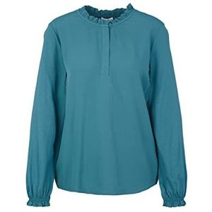 TOM TAILOR Dames shirt met lange mouwen met ruches details, 13222 pastel groenblauw, XXL, 13222 – Pastel Teal