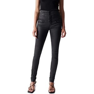 Salsa Diva Skinny Coating Jeans voor dames, zwart.