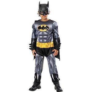 Rubies Batman Metallic Core Deluxe kostuum voor kinderen, jumpsuit, bedrukt, met spieren, cape en masker, officiële DC strips voor carnaval, Halloween, Kerstmis en verjaardag