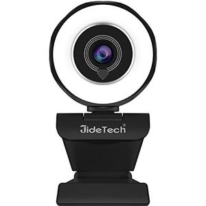 JideTech Webcam met microfoon, 4MP FHD 30fps USB streaming Ring Light Webcam met statief, plug and play Faceecam computercamera voor Windows/Mac (2K)