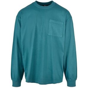 Urban Classics Heren shirt met lange mouwen met pigmentzak, Blauwgroen
