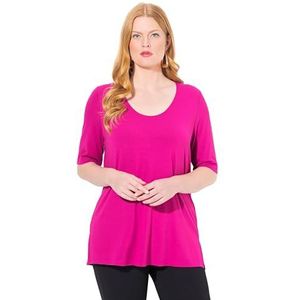 Ulla Popken T-shirt grande taille pour femme, grande taille, double couche, col en V, manches mi-longues, magenta, 44-46