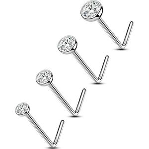 OUFER Body Piercing Neuspiercing Jewellery 22G neus stud titanium L-vormige neuspiercings neus bar 4 stuks 1,5 mm 2 mm 2,5 mm 3 mm top Tiny Nose Bone Pin Sets Vrouwen Nostril Piercing, Niet-Edelmetaal