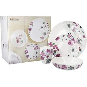 Maxwell & Williams Viola Zestiendelige Serviesset in Geschenkverpakking, Porselein, Wit, Servies voor 4 Personen