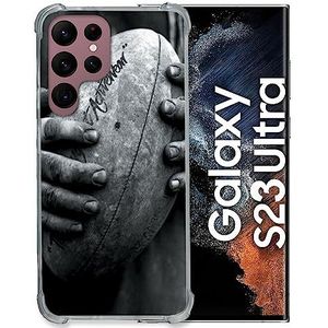 Cokitec Coque Renfocée en Verre Trempé pour Samsung Galaxy S23 Ultra Sport Rugby Ballon Vintage