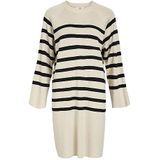 Object Objester L/S Knit Dress Noos gebreide damesjurk, Sandshell/strepen: zwart