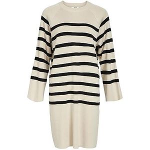 Object Objester L/S Knit Dress Noos gebreide damesjurk, Sandshell/strepen: zwart