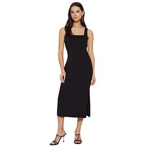 Trendyol Regular Fit gebreide A-lijn jurk voor dames, zwart, XS, zwart.