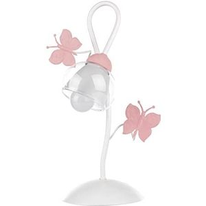 ONLI Tafellamp van metaal, vlinders, glas, transparant, 6 W, wit/roze